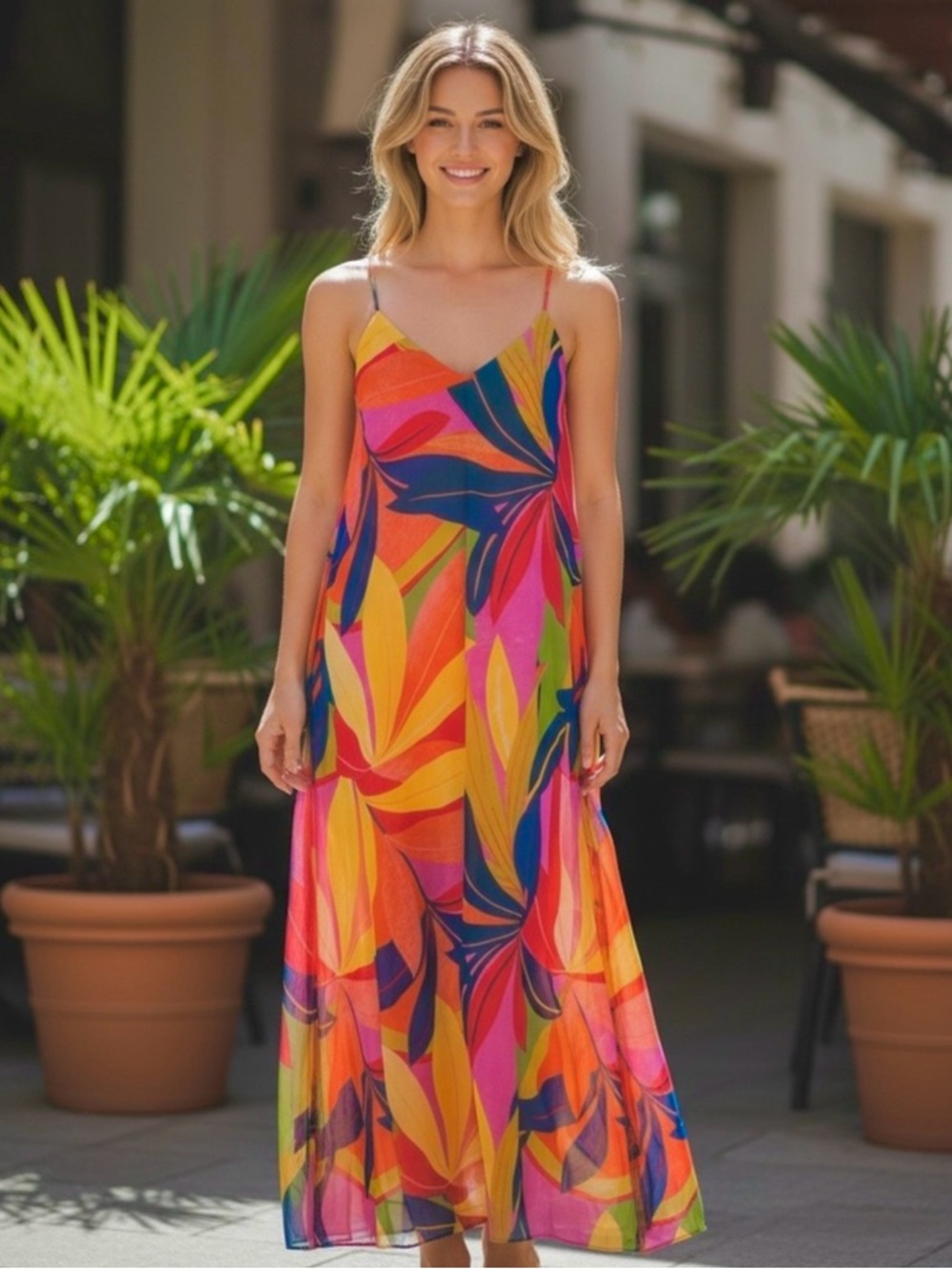 Nicole Miller REVOLVE Tropical Leaf Print Maxi Sundress NWT - Size L